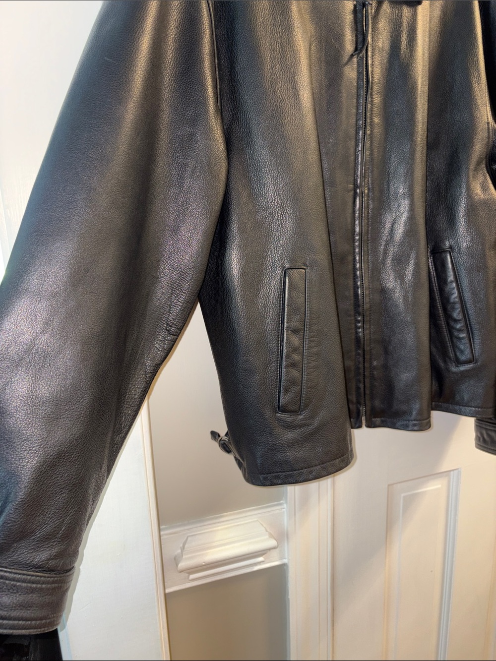 Vintage 90’s Men’s Tommy Hilfiger Black Leather Bomber Jacket - Size Large - Picture 6 of 11